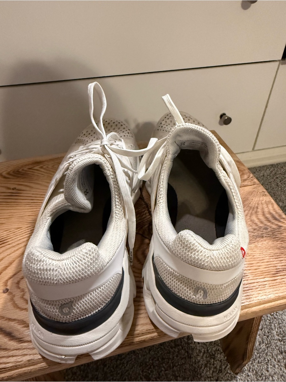 On Running White and Light Gray Mesh Running Shoes - Picture 3 of 5